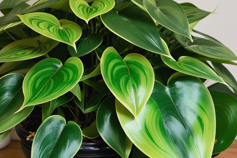 Golden Pothos with heart-shaped variegated green and yellow leaves cascading from a hanging planter